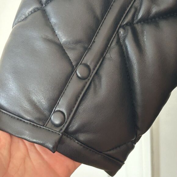 Mango MNG Quilted Coat Size M Black Puffer Mid Length Jacket Snaps - Picture 4 of 8
